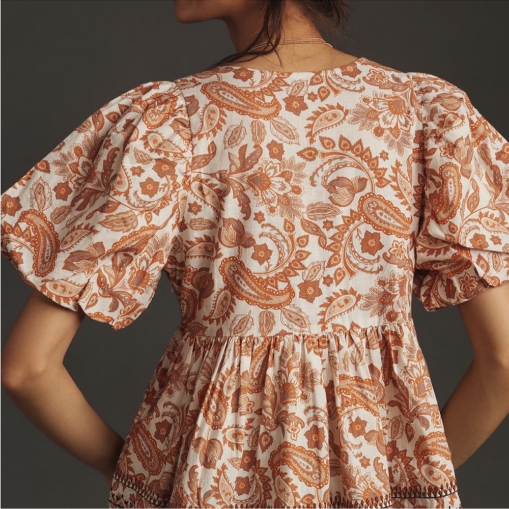 Anthropologie Puff-Sleeve Paisley Top M - Picture 2 of 10
